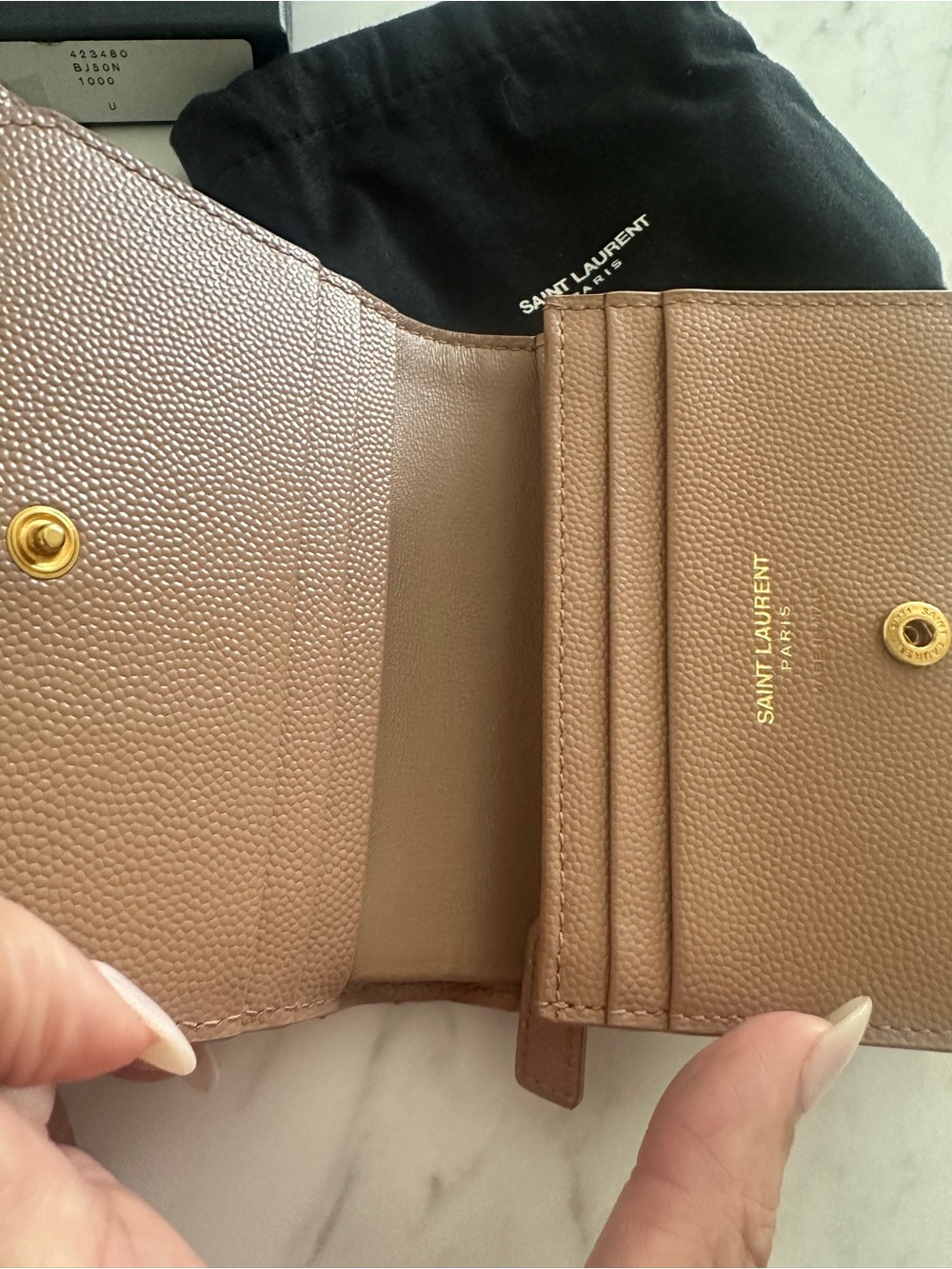 Saint Laurent Small Quilted Wallet in Tan/Beige with Gold YSL Logo - Picture 4 of 11